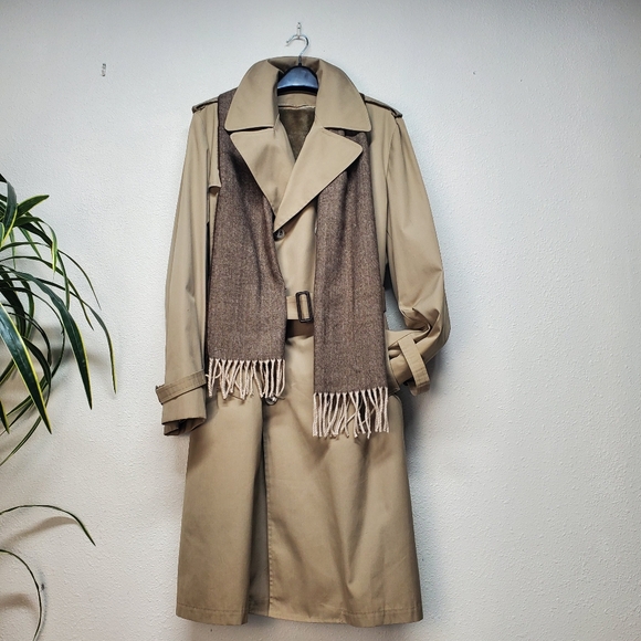 Clipper Mist Beige Trench Coat Double Lining Removable Faux Fur Size 42 Long - Picture 2 of 8